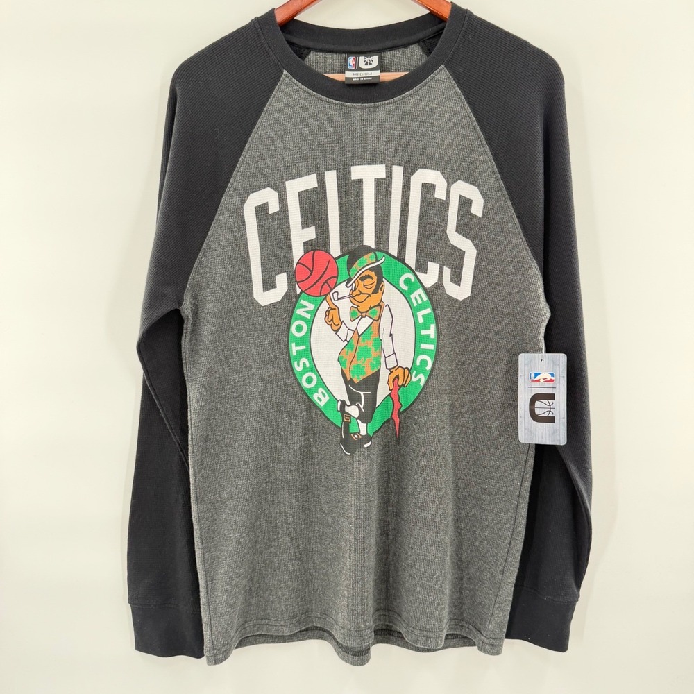 Boston Celtics NBA Waffle Raglan Logo Shirt by Unk Men's Medium Thermal NWT